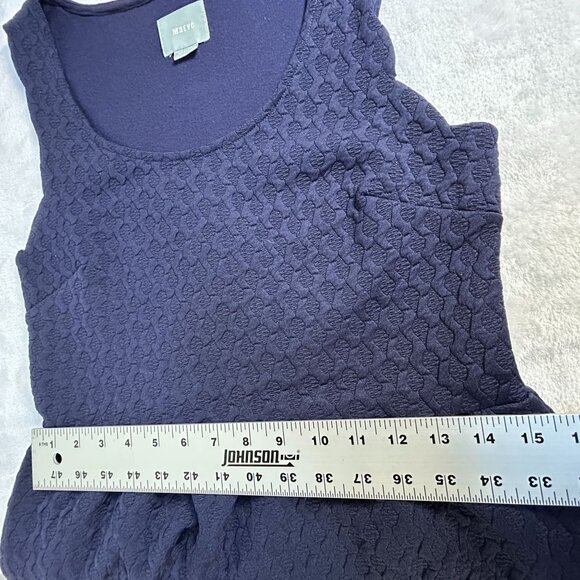 Maeve Womens Navy Blue Textured Sleeveless A-Line Dress Medium Scalloped Back - Picture 10 of 12